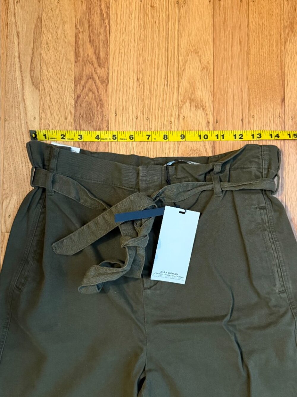 ZARA Olive Green High-Waist Paperbag Trousers XS - Picture 3 of 9